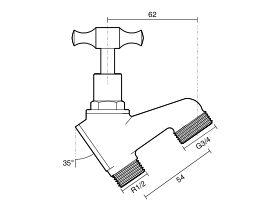 Technical Drawing - Dura Bib Hose Male Rough Brass Lugged 15mm Lead Free