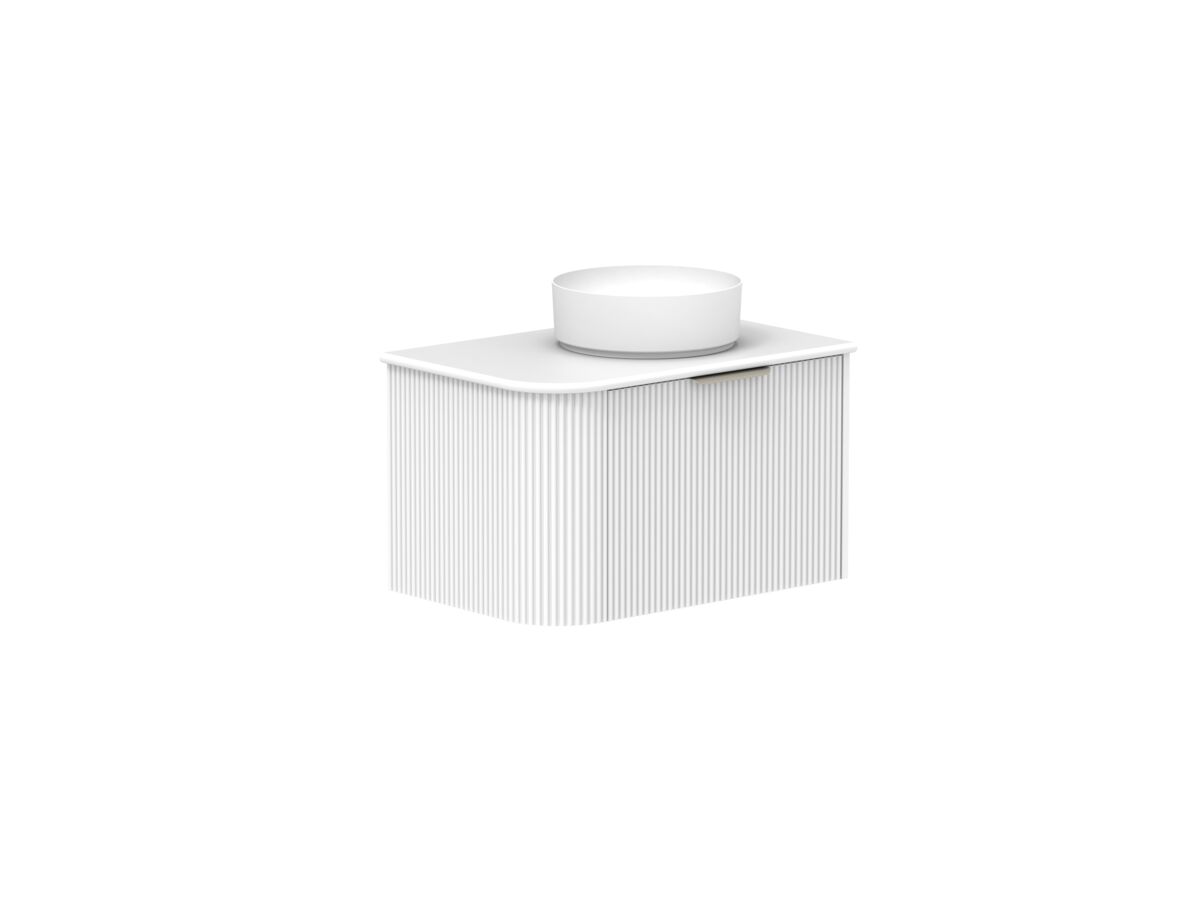 Supporting Image 2- Kado Neue Fluted Single Curve All Drawer 750mm Wall Hung Vanity with Centre Basin 20mm Top Ultra White