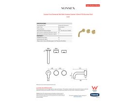 Specification Sheet - Sussex Pure Elemental Wall Bath Hostess System 160mm PVD Brushed Gold