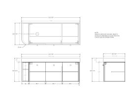 Technical Drawing - Kado Era Single Curve All Door 1350mm Wall Hung Vanity Left Hand Basin 90mm Durasein Top