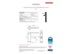 Specification Sheet - Scala Basin Mixer 150mm Extended Pin PVD Matte Black (6 Star) Lead Free