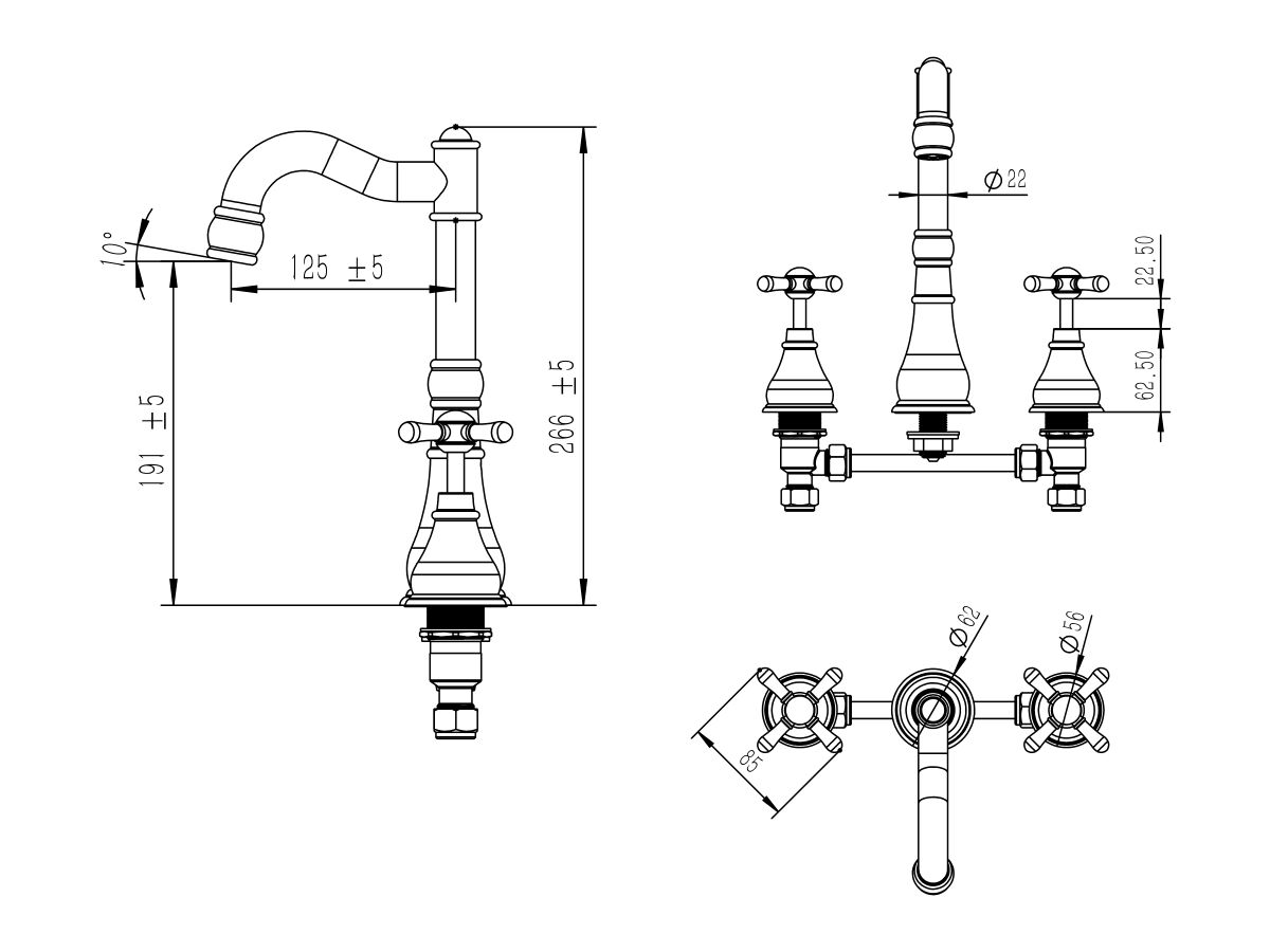 Milli Voir English Basin Set Cross Handle (5 Star)