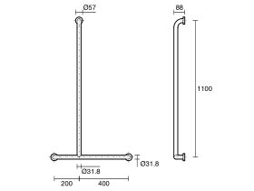 Mobi Grab Rail Invert "T" Left Hand 1100mm x 600mm Polished Stainless Steel