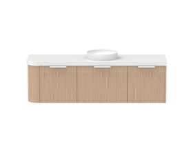 Supporting Image - Kado Neue Fluted Single Curve All Drawer 1650mm Wall Hung Vanity with Centre Basin Durasein 50mm Top Blonde Oak