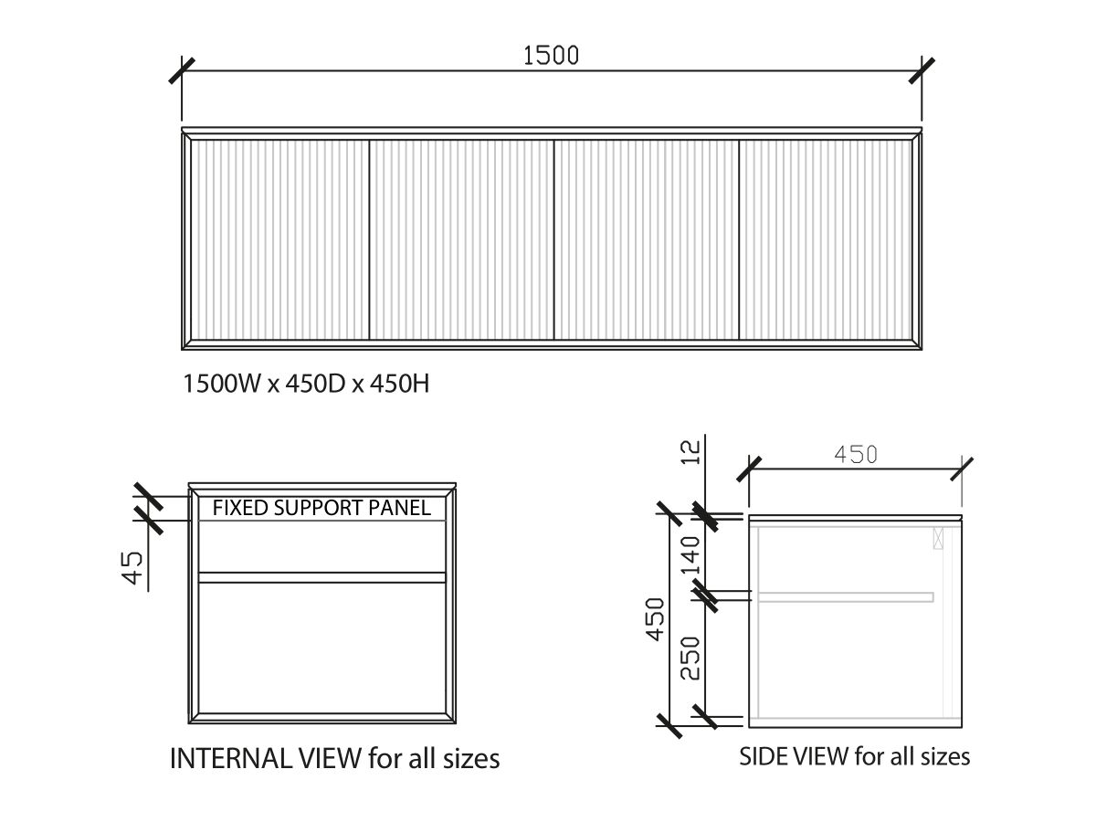 ISSY Halo I Vanity Unit with Four Doors and Internal Shelf 1500widex450deepx450high