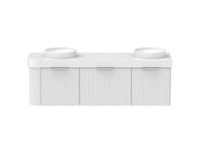 Supporting Image - Kado Neue Fluted Single Curve All Drawer 1650mm Wall Hung Vanity with Double Basin Durasein 90mm Top Ultra White