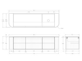 Technical Drawing - Kado Neue Fluted Double Curve All Door 1800mm Wall Hung Vanity with Right Hand Basin 20mm Top