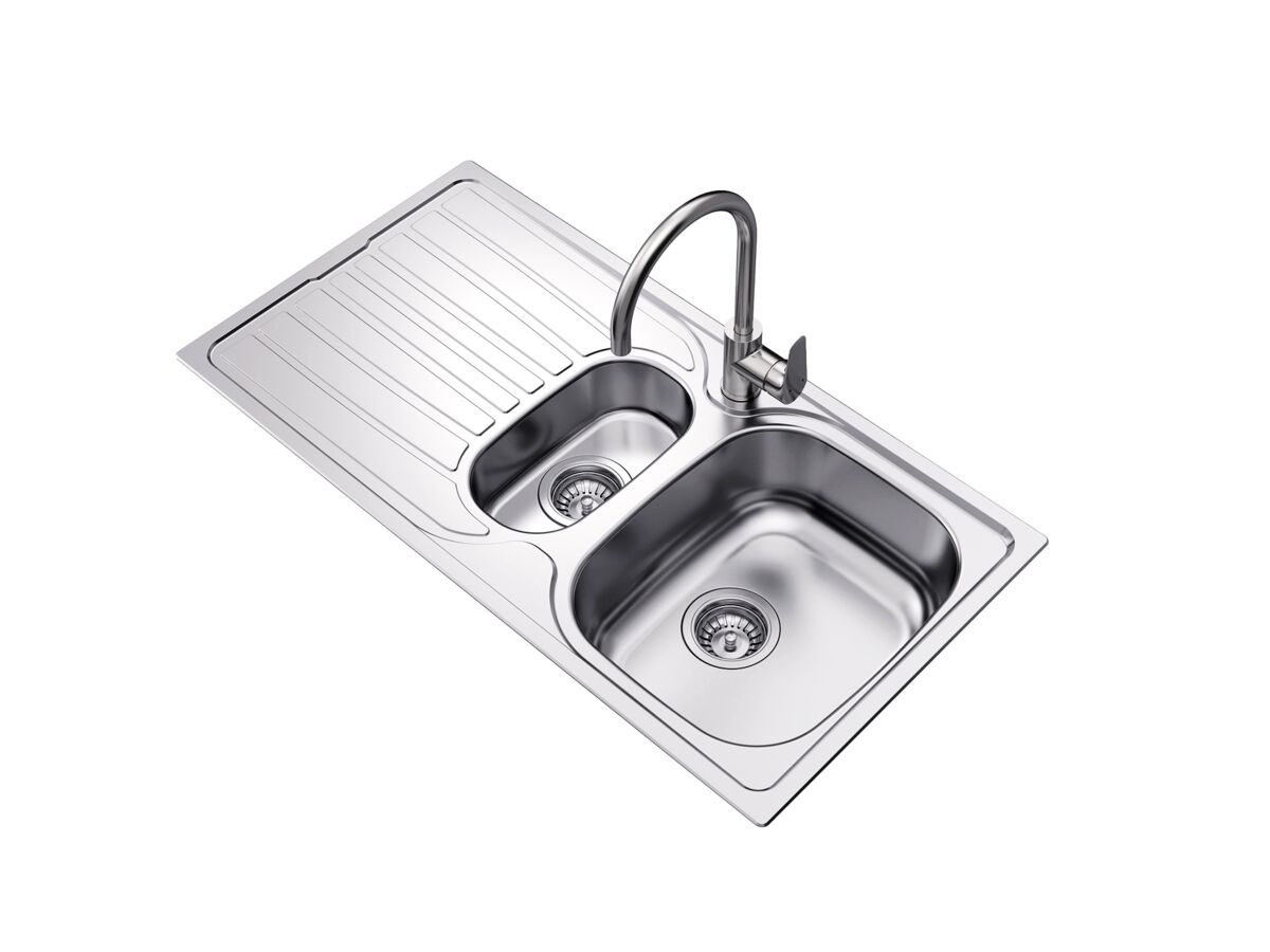 Supporting Image - Posh Bristol 1 & 1/3 Bowl Sink 1 Taphole Right Hand Bowl with Drainer Stainless Steel