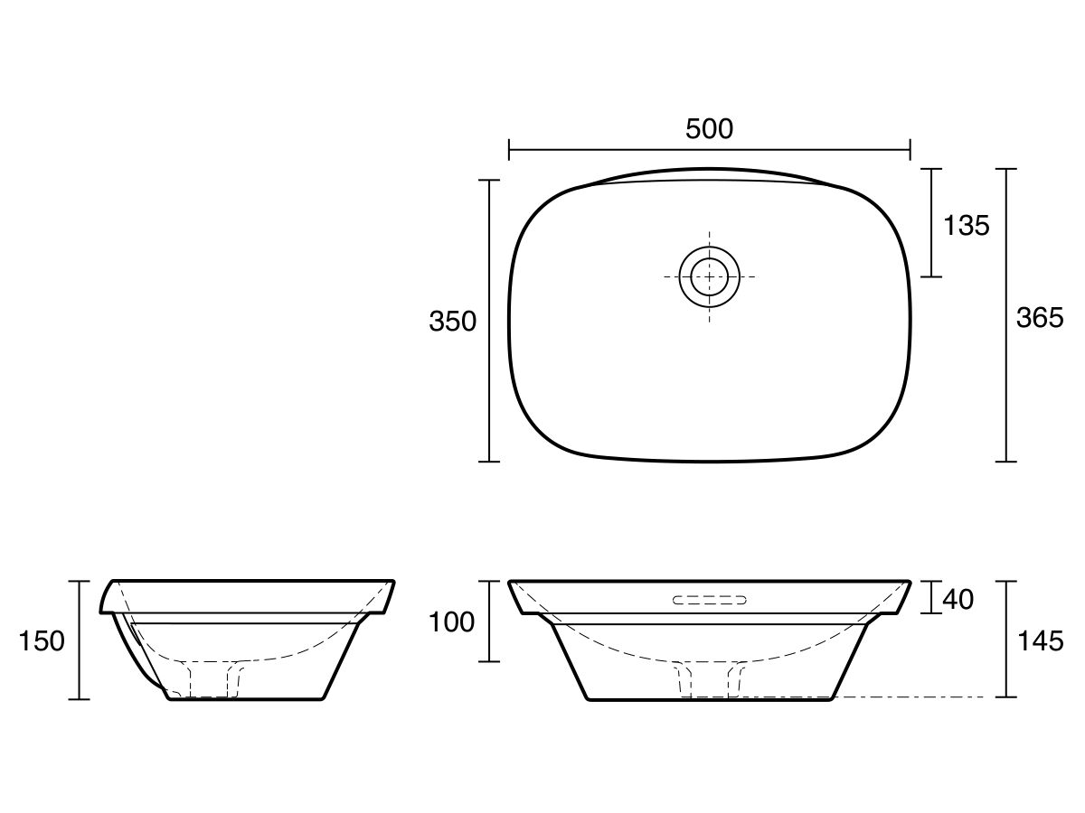 LAUFEN Ino Semi Inset Basin 500mm x 365mm with Overflow