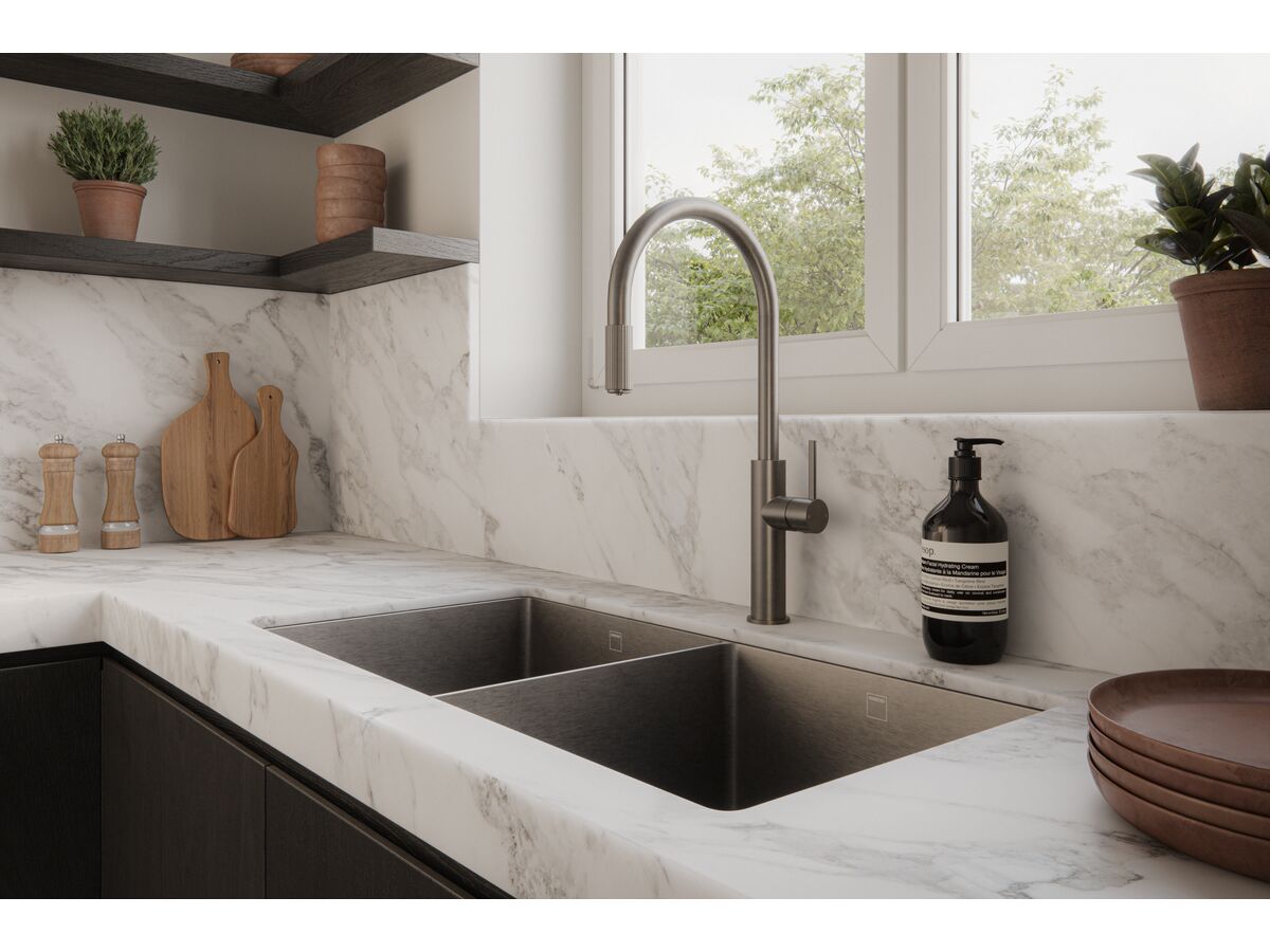 In Situ - Mizu Drift 3 Way Filtered Gooseneck Sink Mixer Tap Brushed Gunmetal (5 Star) Lead Free