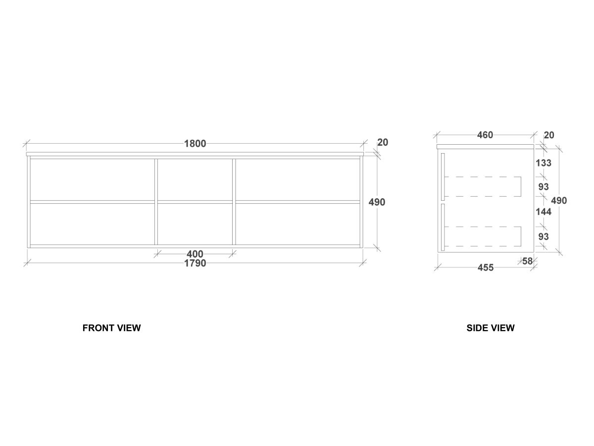 Kado Aspect 1800mm Wall Hung Vanity Unit With Shelf Double Bowl Thin Caesarstone Top