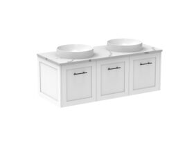Supporting Image - Kado Lux All Door 1200mm Wall Hung Vanity Double Basin 20mm - White - Angle