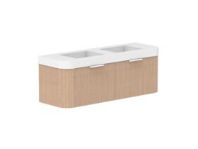 Supporting Image 2- Kado Neue Fluted Double Curve All Drawer 1500mm Wall Hung Vanity with Double Basin Durasein 90mm Top Blonde Oak
