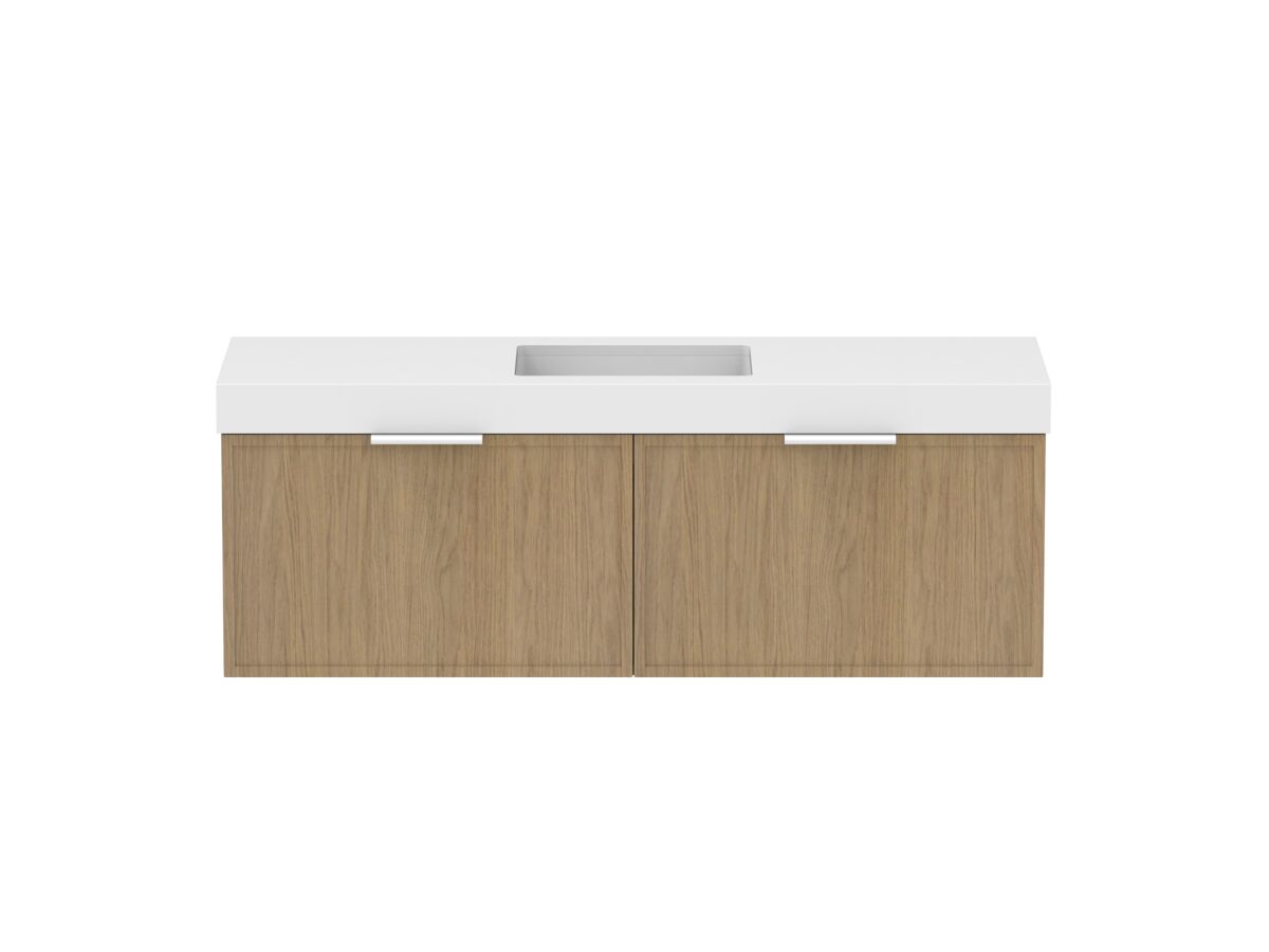 Supporting Image - Kado Lux Slim All Drawer 1500mm Wall Hung Vanity with Centre Basin 90mm Top Boston Oak