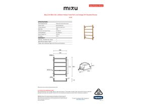 Specification Sheet - Mizu Drift MK2 550 x 800mm Heated Towel Rail Low Voltage 24V Brushed Bronze
