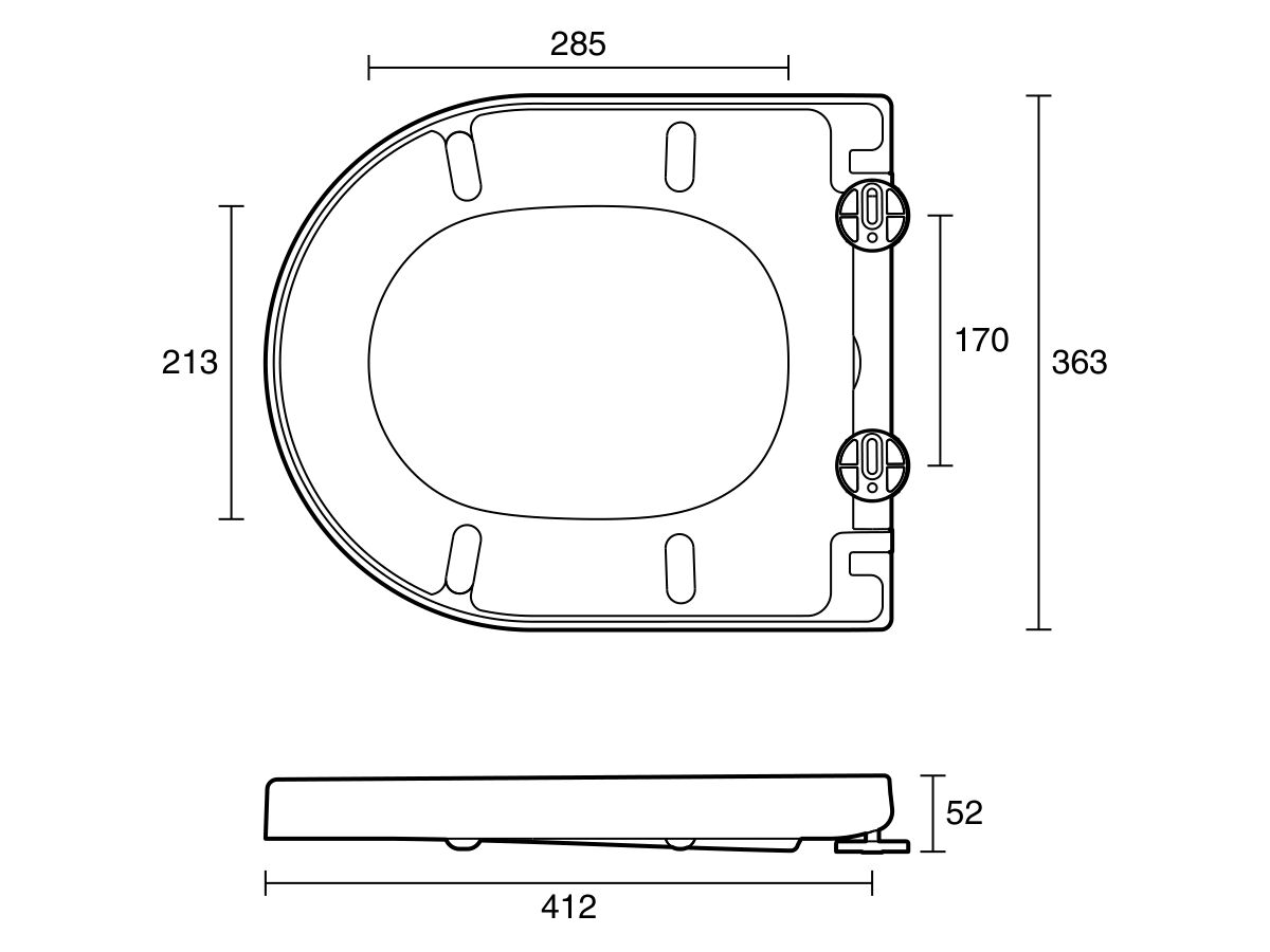 Technical Drawing - Posh Domaine Thick Seat Soft Close Quick Release White