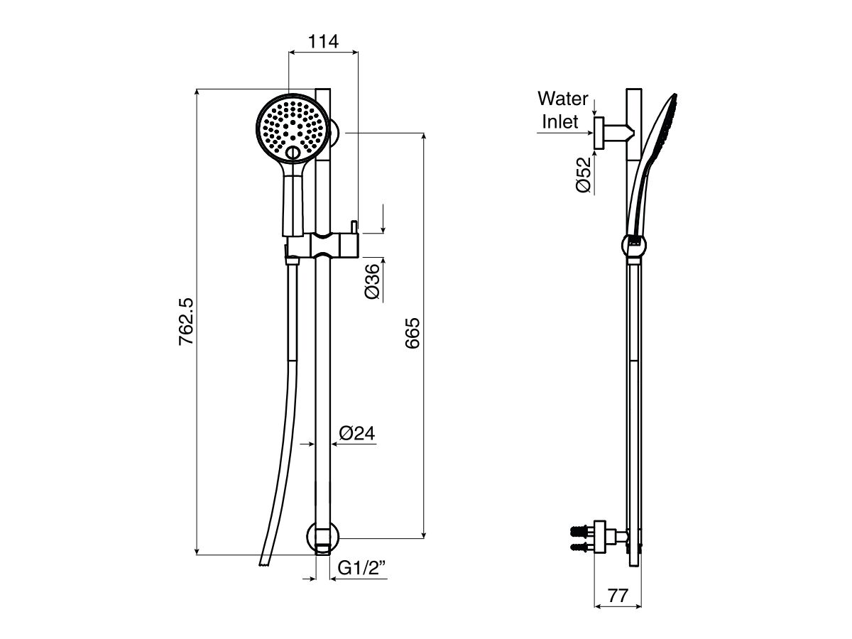 Mizu Drift Single Rail Shower with Top Rail Water Inlet (3 Star)