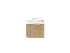 Supporting Image - Kado Neue Fluted Single Curve All Drawer 600mm Wall Hung Vanity with Centre Basin Durasein 50mm Top Boston Oak