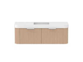 Supporting Image - Kado Neue Fluted Double Curve All Drawer 1500mm Wall Hung Vanity with Centre Basin Durasein 90mm Top Blonde Oak