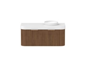 Hero - Kado Neue Fluted Double Curve All Drawer 1200mm Wall Hung Vanity with Right Hand Basin Durasein 90mm Top Florentine Walnut