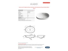 Specification Sheet - Kado Lussi Thin Edge Oval Semi Inset Basin with Solid Surface Plug and Waste 500mm