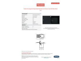 Specification Sheet - Franke City Fragranite Single Right Hand Bowl with Drainer Inset Sink Matte Black