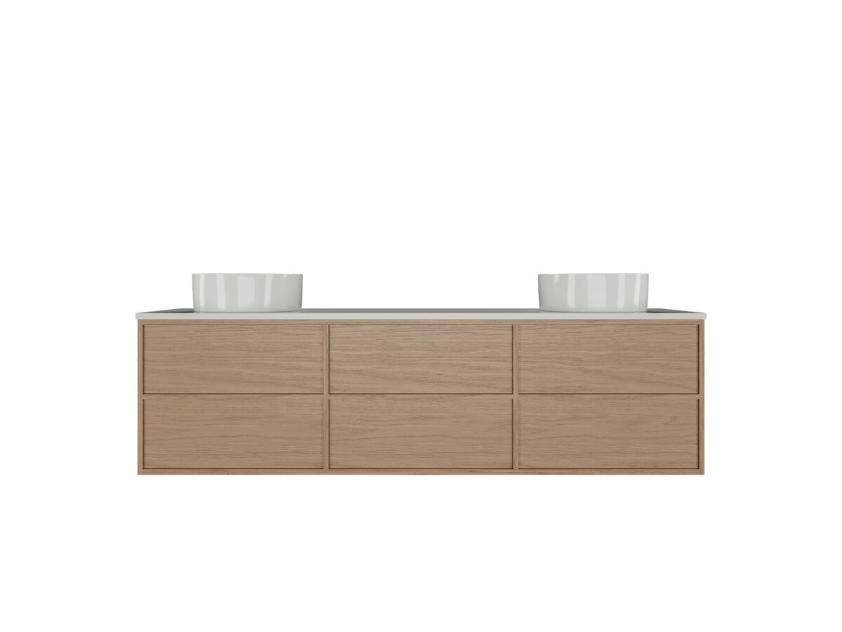 Supporting Image - Kado Aspect Wall Hung Vanity Unit 1800mm Double Bowl 6 Drawer Corian 20mm Top - Boston Oak