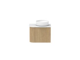 Supporting Image - Kado Neue Fluted Single Curve All Drawer 600mm Wall Hung Vanity with Centre Basin Durasein 12mm Top Boston Oak
