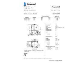 Technical Specifications - Tecumseh Compressor 1.75hp R404 MHBP FH4522Z-V