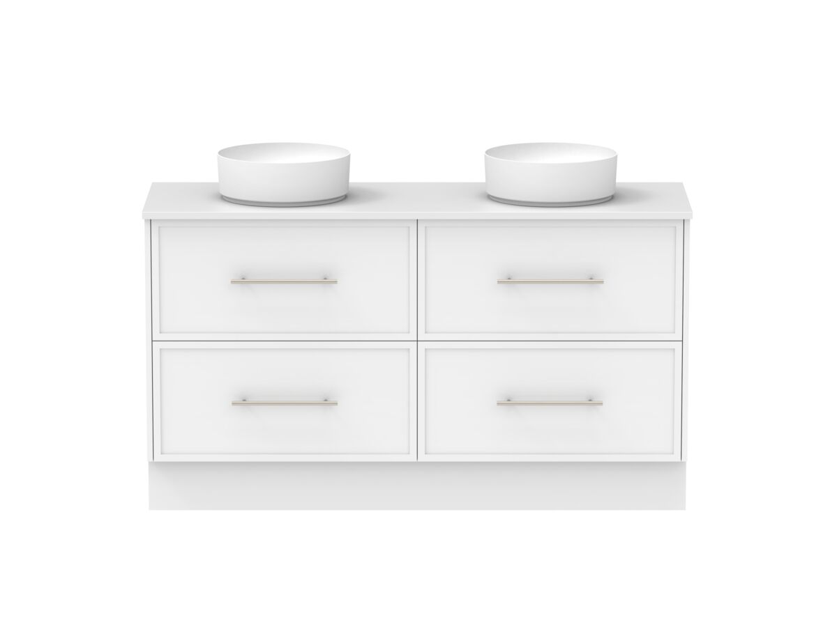 Supporting Image - Kado Lux All Drawer 1500mm Floor Mounted Vanity Double Basin 20mm - White Shaker Front