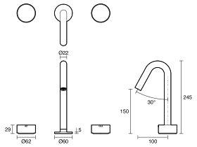 Technical Drawing - Sussex Pure Elemental Basin Set (5 Star) Lead Free