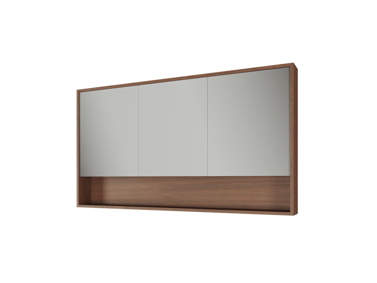 Supporting Image - Kado Aspect 1500mm Mirror Cabinet Three Doors with Shelf and Surround View - Florentine Walnut Sidep