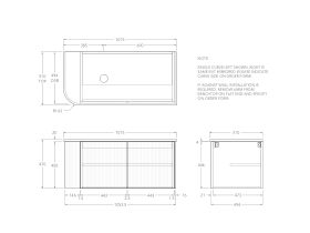 Technical Drawing - Kado Neue Fluted Single Curve All Door 1050mm Wall Hung Vanity with Left Hand Basin 20mm Top