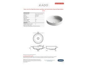 Specification Sheet - Kado Lussi Thin Edge Round Semi Inset Basin with Solid Surface Plug and Waste 380mm