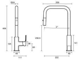 Technical Drawing - Mizu Bloc Pull Out Sink Mixer