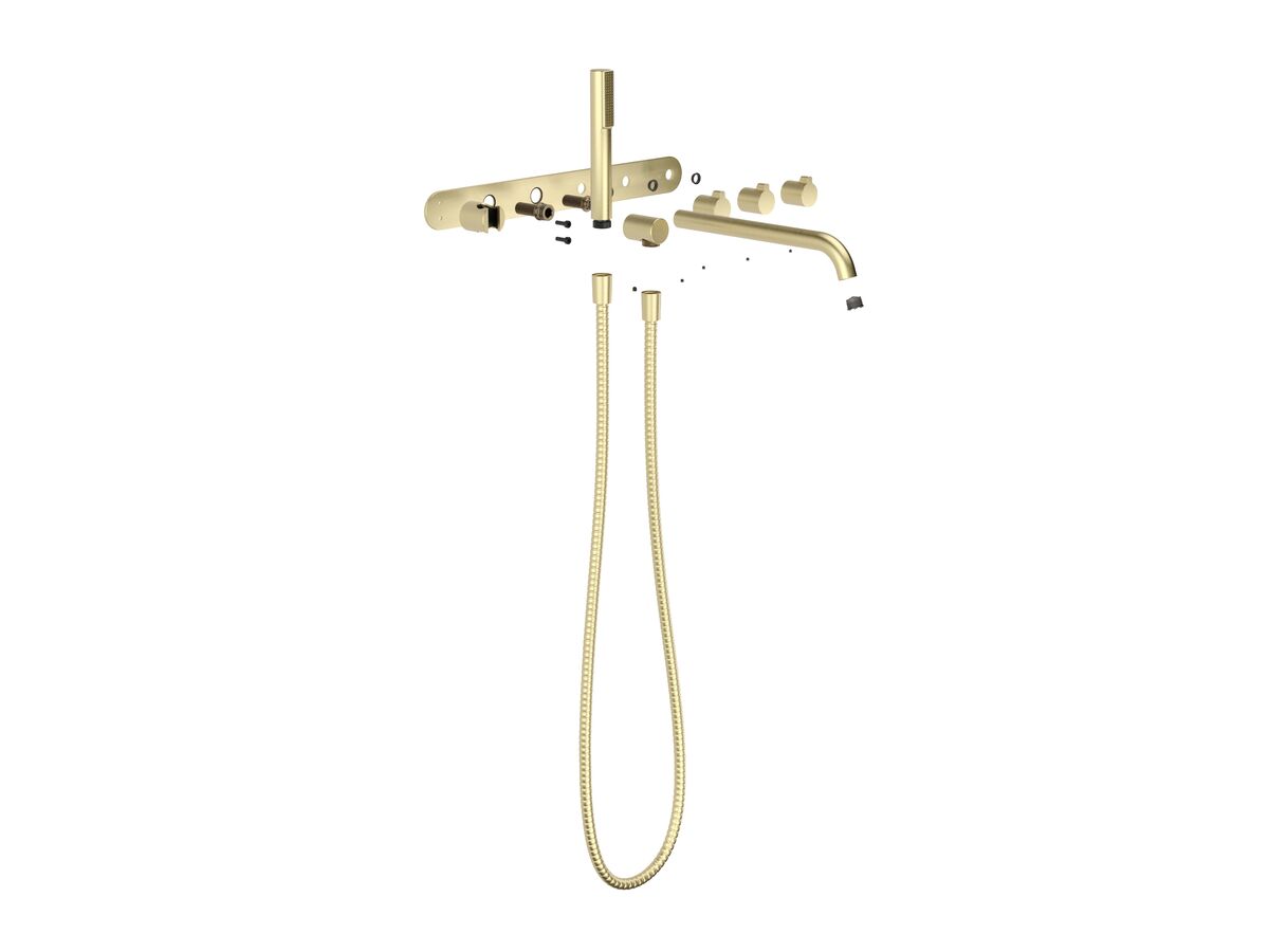 Hero - Faucet Strommen Vara Fin Wall Bath Tap Set with Handshower Trimset Brushed Admiralty Brass (3 Star) Lead Free