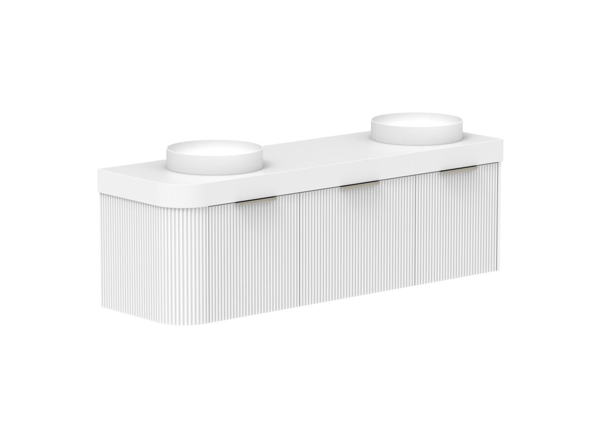 Supporting Image 2- Kado Neue Fluted Single Curve All Drawer 1650mm Wall Hung Vanity with Double Basin Durasein 90mm Top Ultra White
