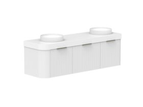 Supporting Image 2- Kado Neue Fluted Single Curve All Drawer 1650mm Wall Hung Vanity with Double Basin Durasein 90mm Top Ultra White