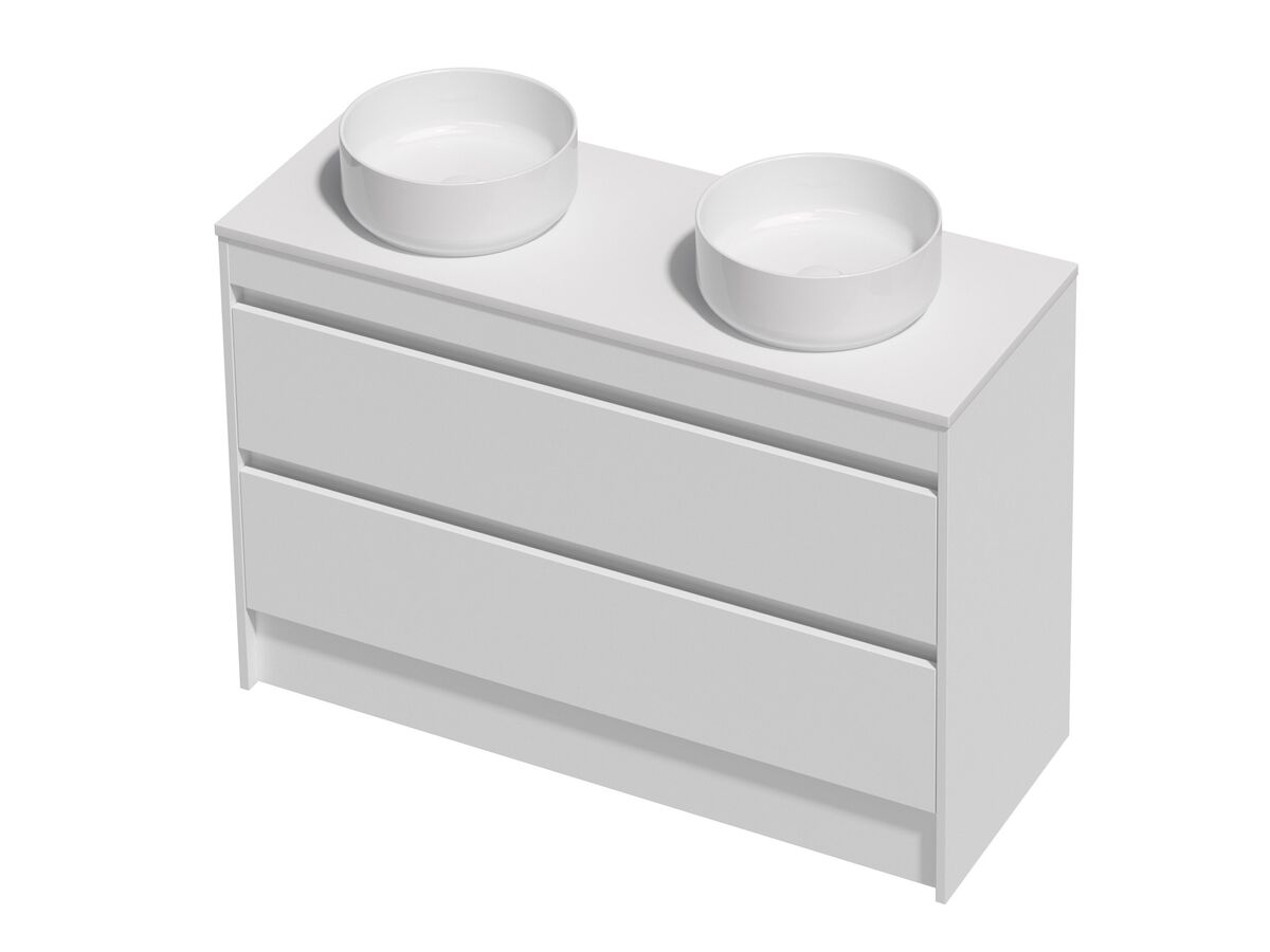 Posh Domaine Twin 1200 Double Bowl 2 Drawer Floor Standing White Cherry Pie Basin not included