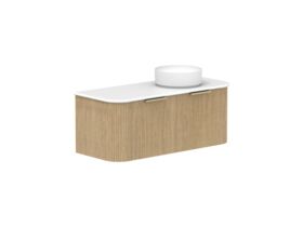 Supporting Image 2- Kado Neue Fluted Double Curve All Drawer 1200 Wall Hung Vanity with Right Hand Basin 20mm Boston Oak