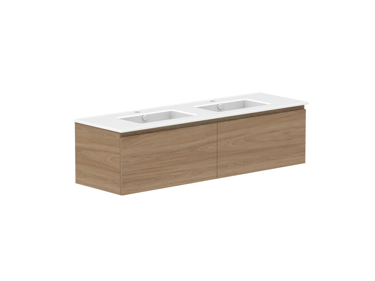 Supporting Image - Posh Domaine 1500mm Wall Hung Vanity Unit All-Drawer Double Bowl Matte White Ceramic Top