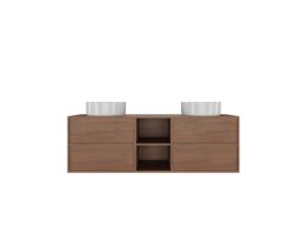 Supporting Image - Kado Aspect 1500mm Wall Hung Vanity Unit with Shelf Double Bowl Timber Top - Florentine Walnut