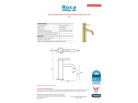 Specification Sheet - Roca Ona Basin Mixer Tap Brushed Brass (6 Star)