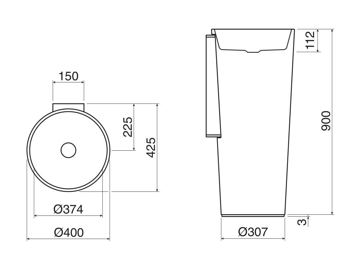 Alape Scopio Freestanding Basin 400mm White (Wall Attached)