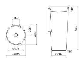 Alape Scopio Freestanding Basin 400mm White (Wall Attached)