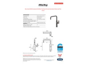 Specification Sheet - Mizu Soothe MK2 Gooseneck Sink Mixer Tap Square Brushed Gunmetal (5 Star) Lead Free