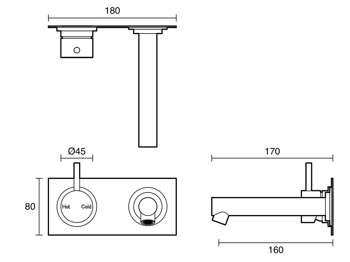 Sussex Scala Straight Wall Basin Mixer Tap System Left Hand Mixer Tap 160mm Outlet