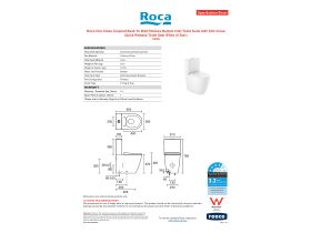Specification Sheet - Roca Ona Close Coupled Back To Wall Rimless Bottom Inlet Toilet Suite with Soft Close Quick Release Toilet Seat White (4 Star)
