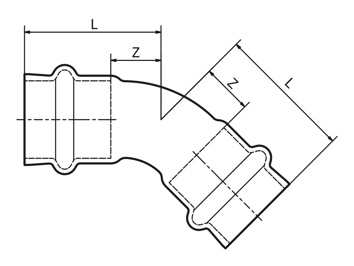 >B< MaxiPro Elbow 45 Degree
