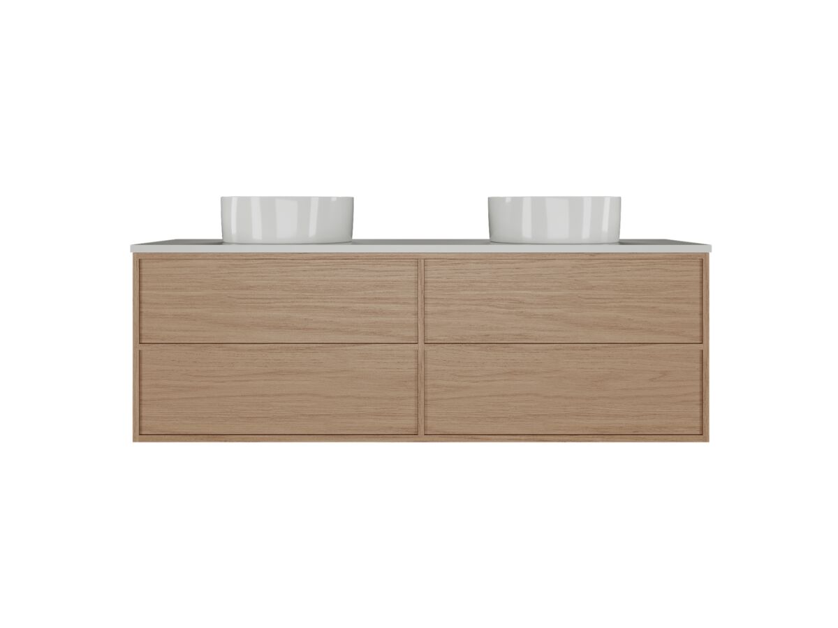 Supporting Image - Kado Aspect Wall Hung Vanity Unit 1500mm Double Bowl 4 Drawer Corian 20mm Top - Boston Oak